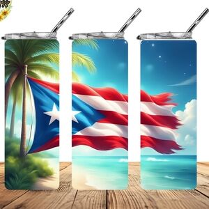 Patriotic Stainless Steel Tumbler with Straw - Red, White, and Blue